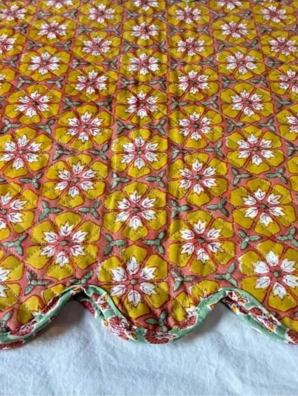 Long Reversible Quilted Scalloped Table Runner